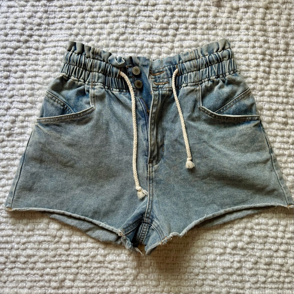 Wishlist Shorts Womens Light Wash Cotton High Rise Drawstring Denim Size Medium